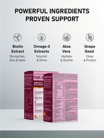 AJ Wellness Pearl Skin Hair Nails - Support Skin Health, Nail Strength & Hair Growth