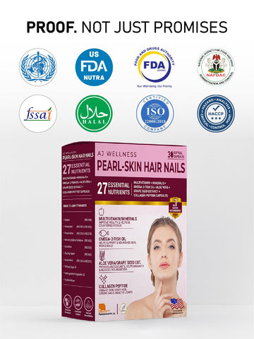 AJ Wellness Pearl Skin Hair Nails - Support Skin Health, Nail Strength & Hair Growth