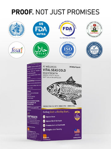 AJ Wellness VITAL SEAS PLUS (Gold) - High-Strength Omega-3 Fish Oil Supplement