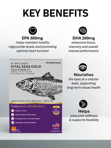 AJ Wellness VITAL SEAS PLUS (Gold) - High-Strength Omega-3 Fish Oil Supplement
