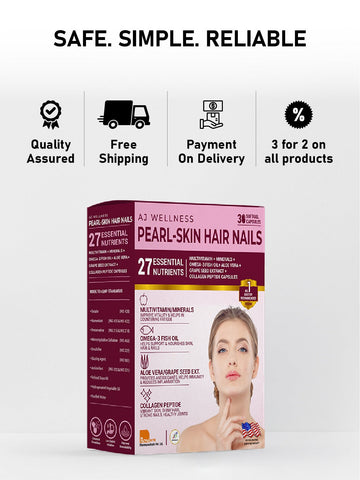 AJ Wellness Pearl Skin Hair Nails - Support Skin Health, Nail Strength & Hair Growth