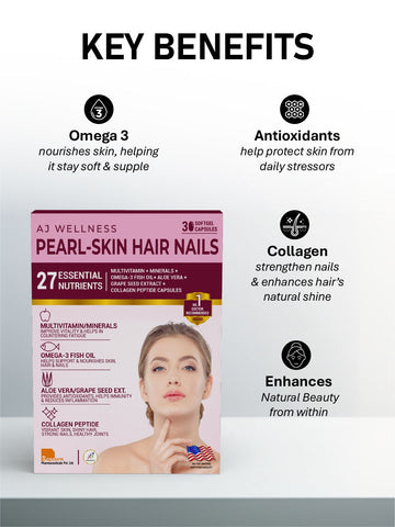 AJ Wellness Pearl Skin Hair Nails - Support Skin Health, Nail Strength & Hair Growth